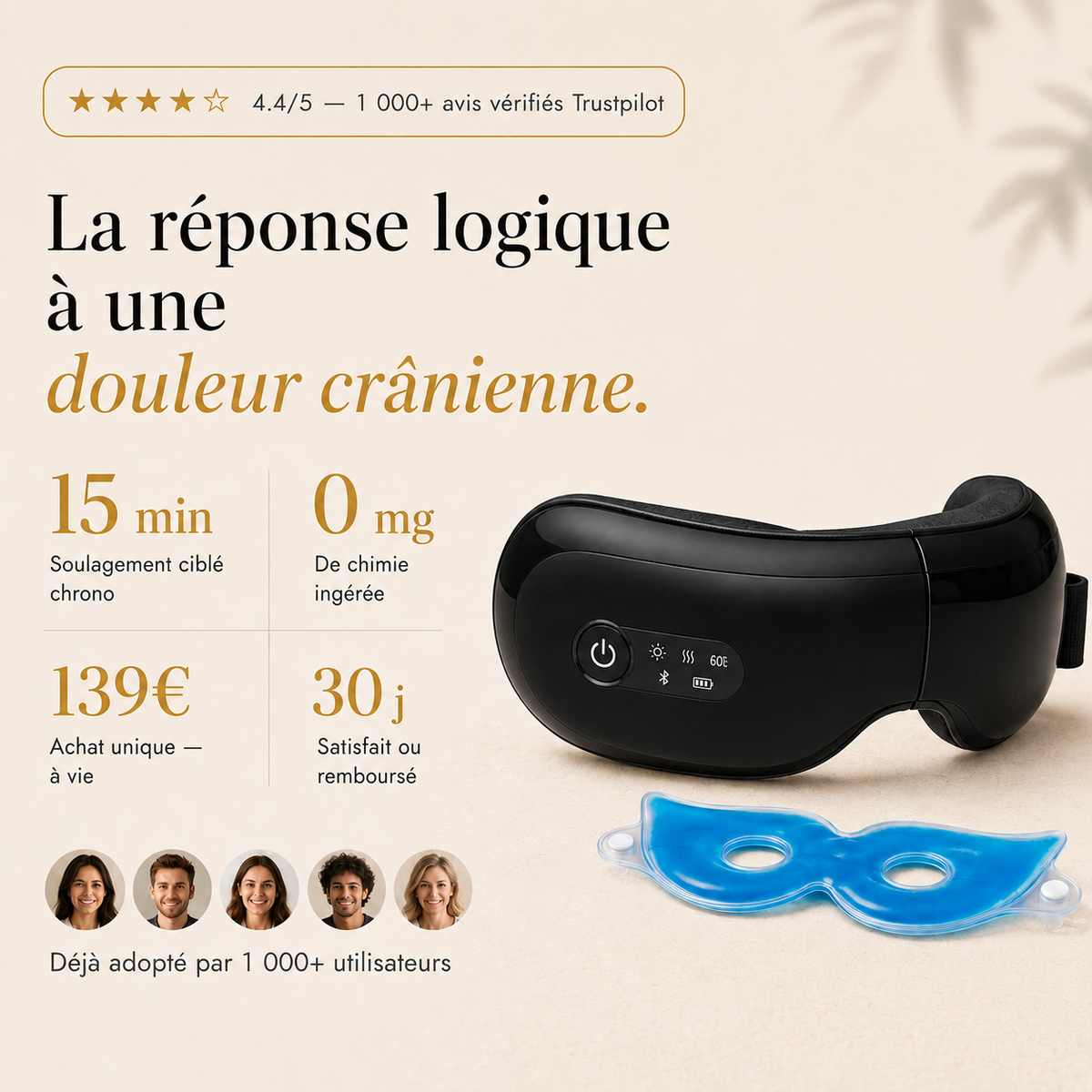 Trelizo — Masque Anti-Migraine Thermique & Massage | Soulagement en 15 min